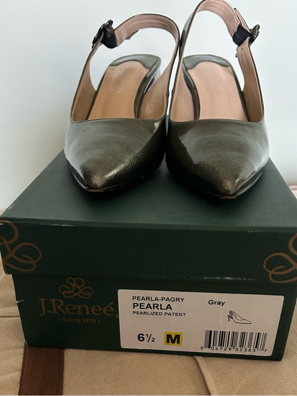 J.Renee Gray Pearlized Patent Slingback Pumps